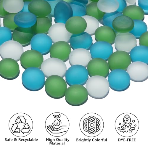 QYGL Sea Glass Gems - 0.9 Lb Green Mix Frosted Flat Glass Marbles, Flat Gems Decorative Stones for Vase Fillers, Aquarium Rocks, Floral Supplies, Table Scatter, Craft Mosaics, and DIY Ornaments - color: Green, Aquamarine, White