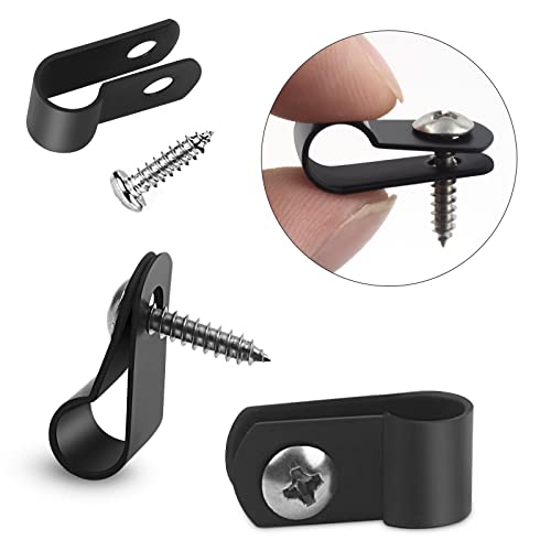 RGBZONE 120Pcs 1/4 Inch Black R-Type Cable Clips with Screws, Nylon Plastic Wire Clips for Indoor Outdoor Electrical Wire Cord Management (6.4mm, 1/4 Inch) - color: Black, size: 1/4 Inch