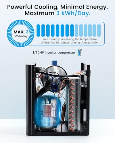 BAOSHISHAN 1/10 HP Aquarium Chiller 42 Gallon 160L Water Cooling System | Quiet Compressor Refrigeration, Includes Pump and Tubing, 110V, Ideal for Hydroponics, Axolotl and Reef Tanks - size: 160L