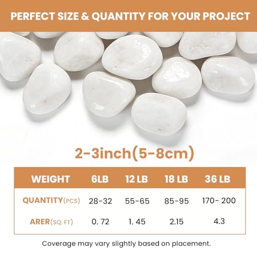 White River Pebbles for Landscaping, 2-3 Inch Polished River Rocks for Garden Décor, Decorative Rocks for Plants, Planters, Vase Fillers, Aquarium, Outdoor Walkways & Crafting-6LB - size: 6lb, style: white