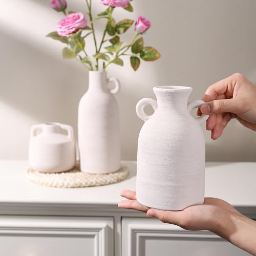 Ceramic Vase Set, 3Pcs Flower Vases for Modern Boho Farmhouse Decor, Decorative Vases for Pampas Grass & Dried Flowers, Distressed Finish - color: K