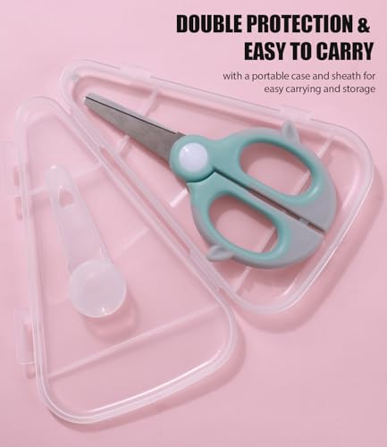 Baby Food Scissors Kicthen Shears -2Pack Portable Healthy Kids Scissors,Stainless Steel Scissor with Storage Travel Case - Ideal for Cutting Meat, Chicken, Vegetables, and Fruits (Pink+Blue)