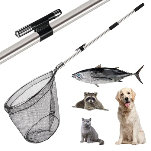 Dog Catch Net Pole, Animal Catching Net, Wildlife Control Tool, Large Fish Landing Net for Chicken Raccoon Duck Goose Bird Skunk Bat Raccoon Guinea Fowl Feral Cat Pigeon Tuna Goat - Heavy Duty
