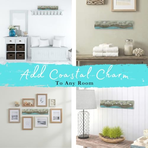 Crab Driftwood Wall Art & DIY Key Holder – Handmade Coastal Home Decor – 17.5" Genuine Weathered Wood Plank with 5 Removable Hooks for Keys, Leashes, and Jewelry – Beach House Entryway Organizer (Crab Parade) - style: Crab Parade