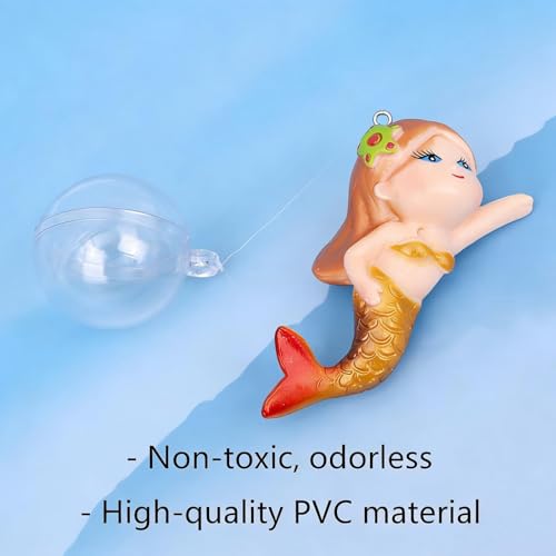 Floating Mermaid Aquarium Ornament, Handcrafted Cute Mermaid Statue with Floating Ball, Colorful PVC Resin Fish Tank Decor for Home Aquariums & Desktop Water Features (Gold) - color: Gold