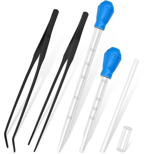 5 in 1 Aquarium Coral Feeder Kit, Luxiv 2 Pcs 60ml and 30ml Aquatic Reef Feeding Dropper with 10in Extender Pipe, 2 Pcs Stainless Steel Straight and Curved Aquarium Tweezers for Feeding Tong (Black) - color: Black