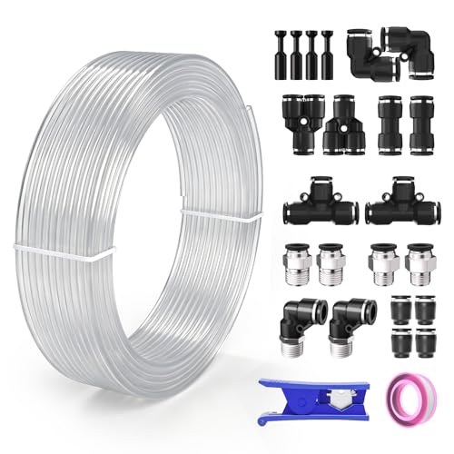 Clear 5/16 8mm Dot Air line,5/16 inch OD Air Hose Kit,Airline Tubing Repair Kit Compressor Tube with Push to Connectors Fittings (Clear-32.8FT/10M) - color: Clear-32.8FT/10M, size: 5/16'' OD（8mm）