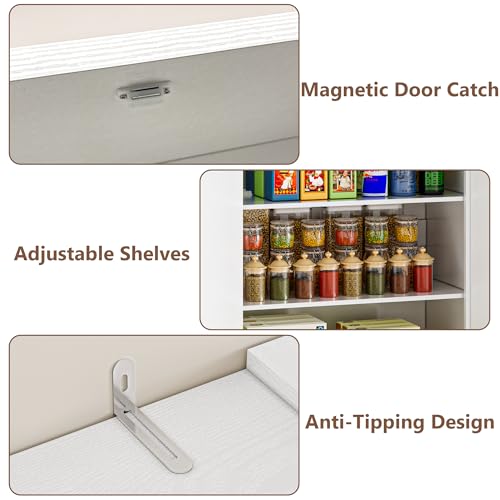 BORNOON Pantry Organizers and Storage Cabinet, 67.7” Barn Door White Kitchen Cabinet with Drawers and Adjustable Shelf, Tall Pantry for Kitchen, Dining Room, Living Room - color: White, size: Single Drawer