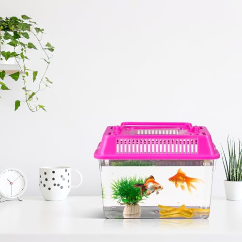 HANABASS Portable Fish Tank Handheld Aquarium with Handle Transparent Plastic Mini Fish Box for Turtle Hamster and Small Pets Compact 5.90X4.33X3.74 Inch Breeding Case Set of 4