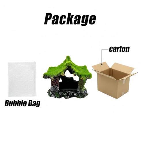 Resin Aquarium Decoration Cave with Moss, Hollow Fish Tank Hideout for Betta, Shrimp, Small Fish - Stable Base, Salt & Fresh Water Safe
