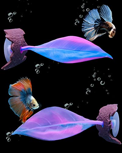 Uniclife Betta Leaf Hammock Soft Aquarium Rest Bed Fish Breeding Playing Pad with Suction Cup and Lifelike Bark Ornament Colorful Silicone Decoration for Fish Tank Landscape, 2 Pack - color: Pink, size: Leaf Hammock