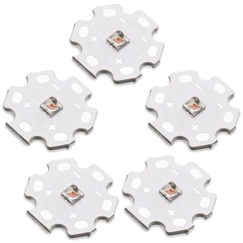 5Pcs 3W 620nm Red 3535 SMD High Power LED Chip with Aluminum Plate 20mm Star PCB Base Heat Sink for Growing Light(60deg,Red 620nm-625nm,DC 2.0-2.2V,700mA) - color: Red620-625nm