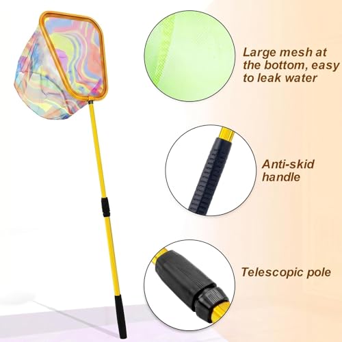Kids Fishing Net, 3 Pack Telescopic Landing Net with Aluminum Pole Handle, Beach Nets Toys for Kids, Butterfly Net Bug Net, Fish Net Crab Nets Fishing Gear for Kids Youth, Outdoor Playing