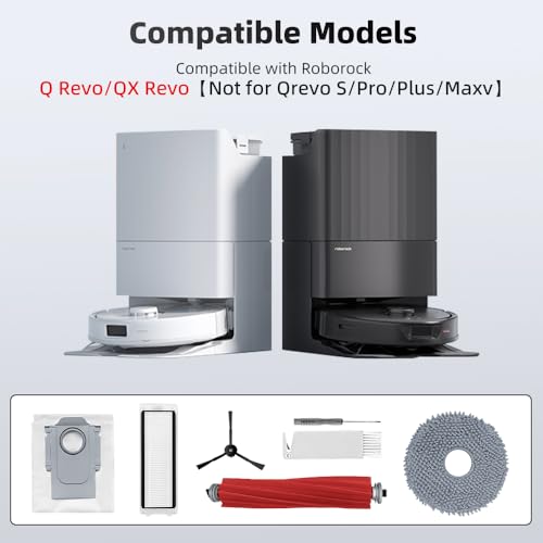 24Pcs Q Revo Accessories Kit Replacement Compatible with Roborock Q Revo/QX Revo Robot Vacuum, 2 Main Brush, 4 Mop Cloth Pads, 6 Side Brushes, 4 HEPA Filters,6 Dust Bag, 1 Cleaning Tool - style: for Q Revo/QX Revo
