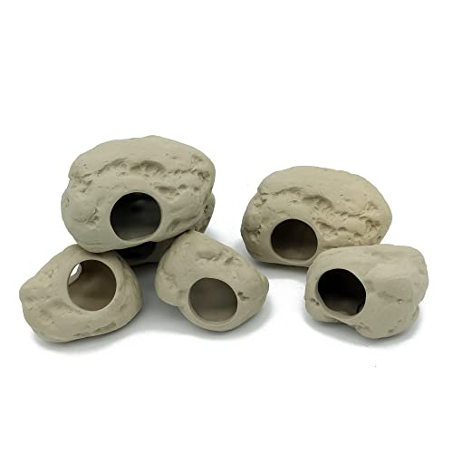 Aquarium Decoration Rock Caves for Fish Tank, Ceramic Betta Fish Tank Accessories Hideout, Cichlid Stackable Cave Hiding (3 Small & 3 Medium)