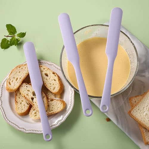 3Pcs Silicone Jar Spatula Long Handle Kitchen Spatulas for Mixing, Scraping, and Spreading,Ideal for Jars, Baking, Cake Icing, Cream, Butter, and Batter Kitchen Tool (Purple, Pink, Green) - color: Purple, Pink, Green