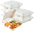ECOLipak 50 Pack Clamshell Take Out Food Containers, 100% Compostable Disposable To Go Containers, 8X8 inch 3-Compartment Heavy-Duty To Go Boxes - color: 8*8 in, 3-Compartment,50Pack