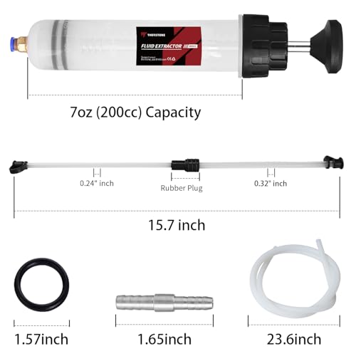 Thorstone 200cc Automotive Fluid Extractor Pump, Manual Oil Change Syringe with 50cm Rubber Hose & 2pcs 22cm PVC Suction Tubes - size: 200cc (50cm hose)