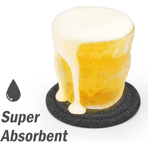 ABenkle 8 Pcs Drink Coasters with Holder, Cotton Woven Absorbent Coasters for Drinks, Minimalist Home Decor Coaster Set for Wooden Tabletop Protection Table, 4.3 inches Grey - color: Gray, size: 8 Pcs