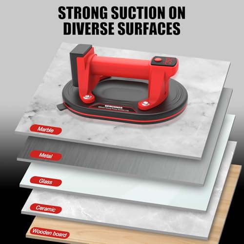 DEWINNER 10" Electric Glass Suction Cup Lifter, 200KG/440 LBS Max Load Vacuum Glass Lifter with 2X 3000mAh Battery, Industrial Strength Vacuum Suction Cup for Glass, Tile, Granite, Metal - color: Red4 with 2 batteries