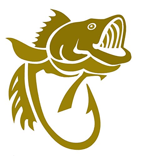 WickedGoodz Bass Fish Hook Vinyl Decal Transfer - Fishing Sticker - Gold, White, or Black 5" and 8" (Gold, 5") - color: Gold, size: 5"