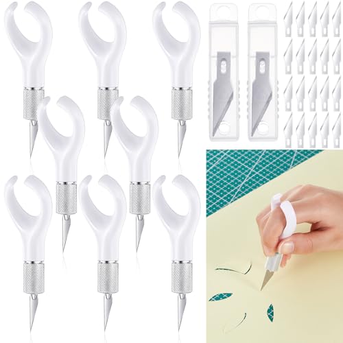 8 Set Fingertip Craft Knife 4.2 Inch Finger Detail Knife with Blades Ergonomic Hobby Handle with Finger Grip Cutting Tool for Precision Cutting and Trimming, 20 Pcs Blades