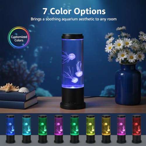 Meloki 11 inch Jellyfish Lamp, LED Jelly Fish Light Lamp, Color Changing Jellyfish Tank Table Lamp Decorations for Home Office Decor Great Gifts for Kids - size: 11 inch