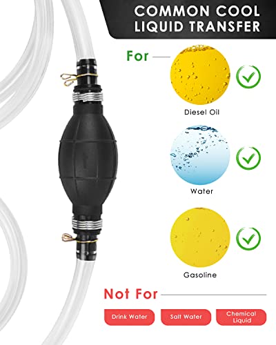 KATUMO Siphon Pump, Upgraded 15MM Enlarged Caliber Gasoline Siphon Hose Siphon Fuel Hand Pump for Gasoline, Oil, Diesel & Water with Hoses, Pinch Clips, Hose Retainer, Brass Extender
