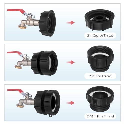 IBC Tote Hose Adapter 275-330 Gallon IBC Tote Water Tank Fittings 1/2" Male NPT×3/4" Male GHT Lead-Free Compliant Brass Water Valve with 3 Adapter+ Garden Hose Quick Connector（Nickel Plating） - color: Long handle Valve