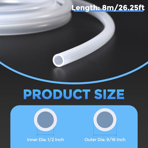 Silicone Tubing,1/2" ID x 9/16" OD Pure Silicon Tube High Temp Silicone Hose [for Home Brewing Wine Making, Beer Line, Aquarium]-26.25 ft Length/Clear - size: 1/2" ID x 9/16" OD, style: 26.25 Feet