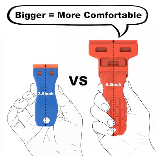 Dual-Width Plastic Razor Blade Scraper Tool Non Scratch - 2-Pack With 100 Blades, Single Or Double Wide Head, Removes Stickers, Labels, Decals, Adhesive & Paint On Glass, Cooktops, Car Windows & Tiles