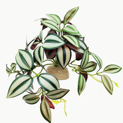 Reptile Plants for Terrarium Decor,Amphibian Habitat Decor, Bearded Dragon Tank Accessories,Artificial Plants for Gecko Chameleon Snake Tortoise with Base (Zebrina) - color: Zebrina