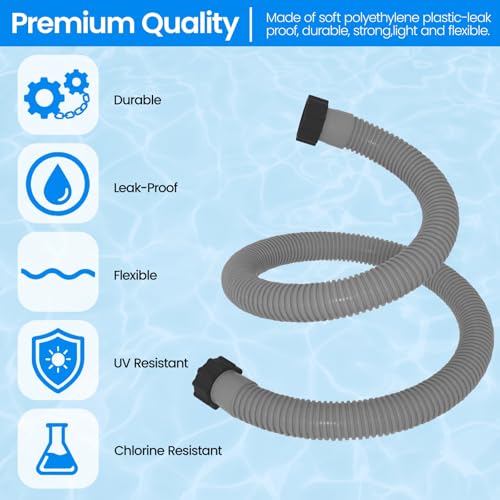 1.5" x 59" Pool Hose Replacement, Pack of 2 - Compatible with Above Ground Pools Filter Pump Hoses, Sand Filters, Saltwater Systems (1,500-2,500 GPH), Grey - color: Gray, size: 1.5" x 59"