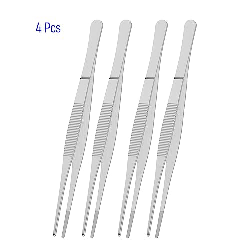4 PCS 6.3 Inch Stainless Steel Tweezers, with Straight Round Blunt Serrated Tip, 1/16 Inch Thickness Stainless Steel, Multipurpose Daily Garden Home Lab Craft Repairing Tool - size: 6.3"L(1/16"T)