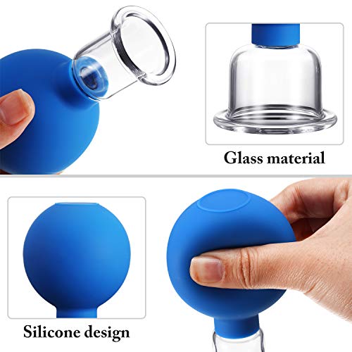 4 Pieces Glass Cupping Set Glass Silicone Cupping Cups Massage Vacuum Suction Cupping Cups for Body Face Leg Arm Back Shoulder Muscle and Joint Pain (Blue) - color: Blue