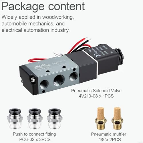 Pneumatic Solenoid Valve, 5 Way 2 Position 1/4”NPT Electric Air Control Valve 4V210-08 (DC12V Wire) - style: DC12V Wire