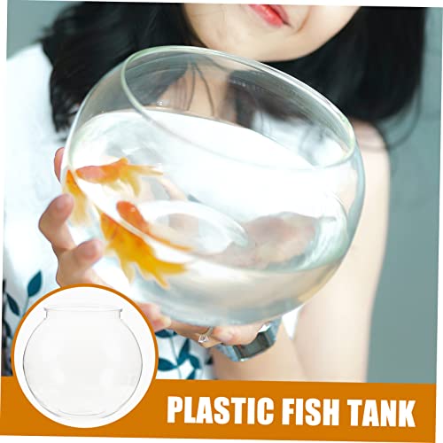 TOYANDONA Transparent Plastic Fish Tank Round Drop Goldfish Bowl with Opening for Easy Cleaning Desktop Globe Container for Home Decor and Aquatic Plants