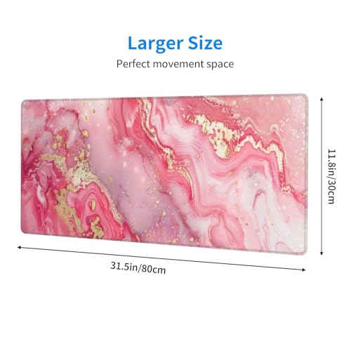 Pink Gold Marble Mouse Pad XL Large Mousepad Non Slip Rubber Base Desk Mat for Laptop Computer Gaming 31.5" X 12" - color: Pink Gold Marble
