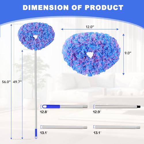Ceiling Fan Cleaner Duster Reusable Microfiber Ceiling Fan Blade Cleaner Removable Duster with Extension Pole Adjusts 13 to 49.7 Inch for Cleaning Walls Furniture Door Window Top (Blue Pink) - color: Blue Pink