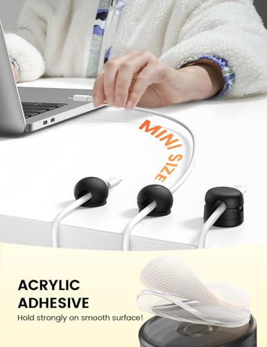 Lamicall 8Pack Magnetic Cord Organizer Clips - [Mini-Soft Silicone] Cable Management for Phone Charger Cord, Durable Adhesive Cable Holder for Desk Nightstand, Home Office Organizer Gadget Accessories - size: 8Pack - Silicone Magnetic