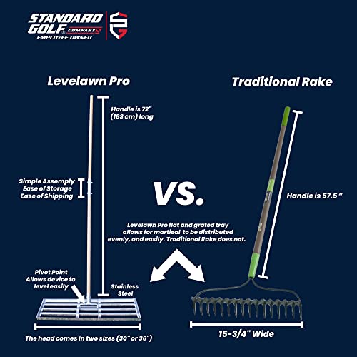 Standard Golf Levelawn Pro – 30" Lawn Leveling Rake with 72" Handle | Effortlessly Level Golf Courses, Lawns, & Gardens | Easy Assembly, Stainless Steel Tray | Perfect for Landscape Professionals - style: 30"