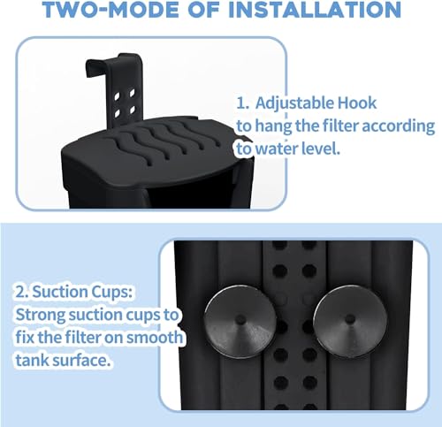 Moonorange Aquarium Power Filter(3.5W), Turtle Tank Filter, Silent Low-Water Filter for Small Fish Tank, Reptile Tank Up to 15Gallon, with 4pcs Cartridges.(Black) - color: Black +4 Cartridges