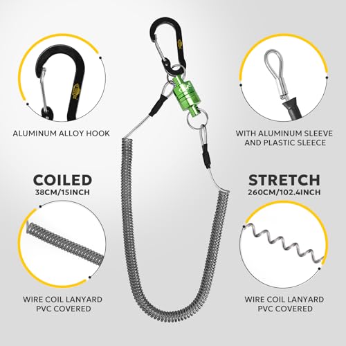 SF Strongest Magnetic Net Release Magnetic Keychain Fly Fishing Net Retractor Magnet Clip Holder Retractor with Retractable Coiled Lanyard Carabiner - color: Green Magnet+ Black Aluminum Alloy Hook