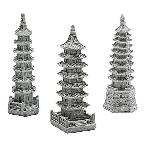 Saihisday 3PCS Mini Pagoda Sandstone Sculpture, Chinese Zen Pagoda Figurines for Garden, Office Home Desktop Decor - size: Hexagon Pagoda Statue