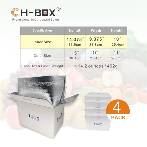 Insulated Shipping Boxes with Liners, 4 Pack 15'' x 10'' x 11'' Small Cold Shipping Boxes, for Perishable Frozen Food Shipping, White (TB151011L-4) - size: 15x10x11'', style: 4 Pack