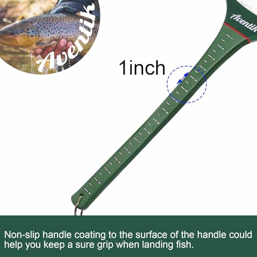 Aventik Fly Floating Fishing Net Carbon Fiber Landing Trout Net Light Weight Clear Rubber Ghost Net Catch & Release - color: green