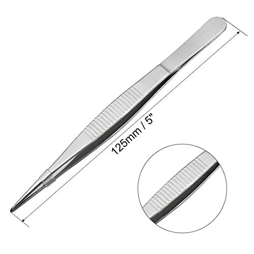 uxcell 5 Pcs 5-Inch Stainless Steel Straight Pointed Tweezers with Serrated Tip - size: 5 Inch, Straight Pointed