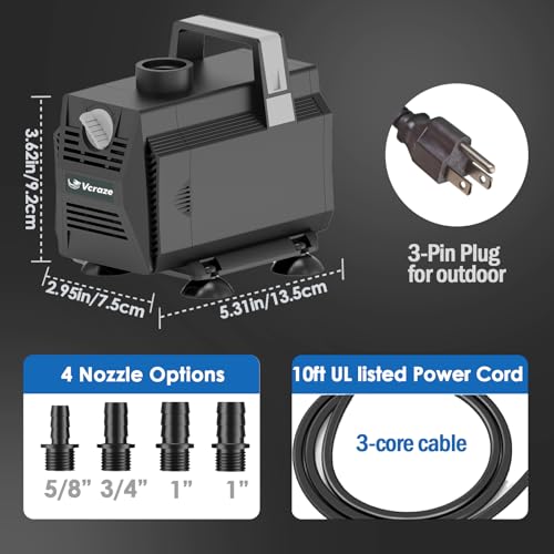 Submersible Water Pump 880GPH/45W Fountain Pumps with Flow Control, Pond Pump Submersible Outdoor with 10ft 3-Core Power cable for Hydroponics, Aquarium, Waterfall, Statuary, Water feature - size: 880GPH