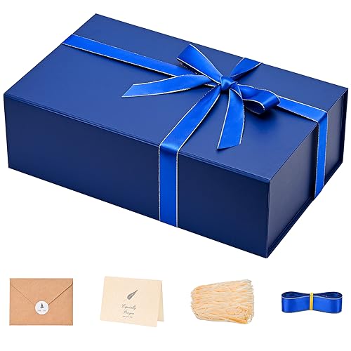 LIFELUM Navy Blue Birthday Gift Box for Men 13.8 x 8.3 x 4.4 inch, Groomsmen Proposal Gift Box for Presents with Lids Ribbon,Card,Shredded Paper Filler - color: Navy Blue, size: 1 count (Pack of 1)