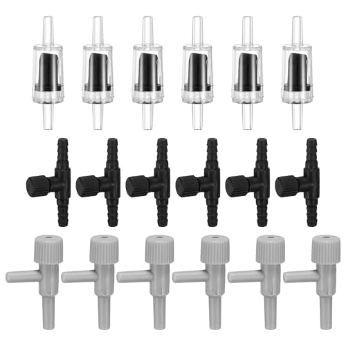 M METERXITY 1-Set Aquarium Air Valve, for 3/16" Airline Tubing PVC Aquarium with L-Shape Air Control Valves Check Valves for Fish Tanks/Aquaculture, Regulators Air Pump Adjustable [Black] - color: Black